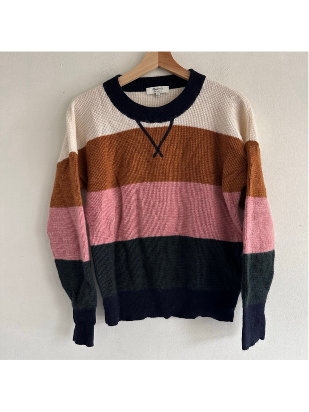 Madewell 100% Cashmere Striped Crew Neck Sweater M Brown Pink
